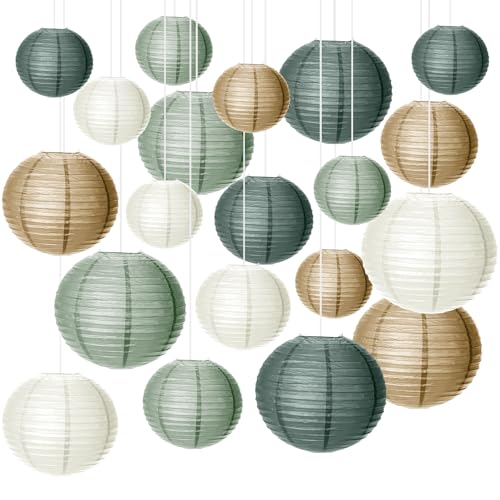 20 Stück Papierlaterne Lampion, Salbeigrün Papier Laterne, Runde Lampenschirm, Papierlaternen für Hochzeit, Rustikale Party, Brautparty, Geburtstagsparty, Salbeigrün Deko(Ø 15cm/20cm/25cm/30cm) von Behogan