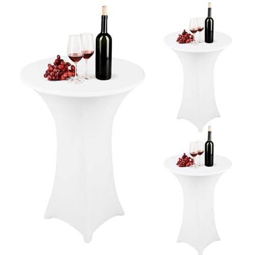 3 Stück Stretch Stehtisch Husse 80cm, Hussen Stehende Tischdecke abwaschbar Stehtischhussen Verstärkung im Fußbereich, Elastische Tischdecken für Bar Counter und Hochzeit (Weiß, 80 x 110 cm) von Behogan