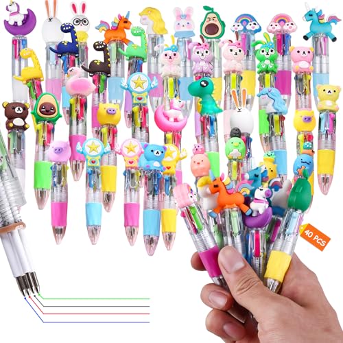 40 Stück Versenkbare Kugelschreiber, 4-in-1 Tierische Kugelschreiber, 0.7mm Mehrfarbiger Kugelschreibe, Mini Mehrfarbig Stifte, Retractable Stifte für Büro, Schule, Schulbedarf, Kinder Geschenk von Behogan
