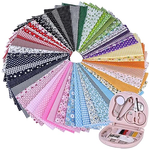56 Stück Baumwollstoff: 25 x 25 cm Muster Baumwollstoff, Patchwork Stoffe Paket mit Nähkästchen, Baumwollstoff meterware Stoffe zum nähen, Baumwolle Patchwork stoffe für DIY Handgemachtes von Behogan