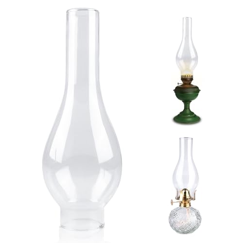 Behogan Ersatz Glas Öllampe Lampenschirm, 38 Loch Lang Zylinder Transparent Glas Lampenschirm, Zylinder Ersatzschirm Petroleumlampe Premium Für Öllampe Ersatz, für Vintage Lampen (245×50mm) von Behogan