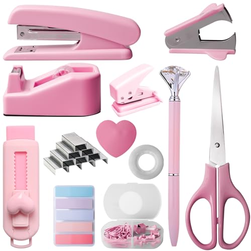 Rosa Bürobedarf, Tischhefter mit Zwei Stifte, Büroartikel Set mit Hefter,Klebebandabroller, Heftklammerentferner, Heftklammern, Clips, Schere und Tabs Geschenke für Frauen für Büro, Schule (Rosa) Rosa Bürobedarf, Tischhefter mit Zwei Stifte, Büroartikel Set mit Hefter,Klebebandabroller, Heftklammerentferner, Heftklammern, Clips, Schere und Tabs Geschenke für Frauen für Büro, Schule (Rosa) von Behogan