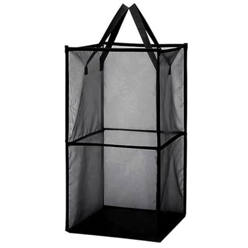 Faltbarer Wäschesammler aus Netzstoff, Tragbarer Wäschekorb mit Griffen, Platzsparender Wäschekörbe für Zuhause, Schlafzimmer, Wohnheim, Reisen(Black,Large) von BeiJingYZ
