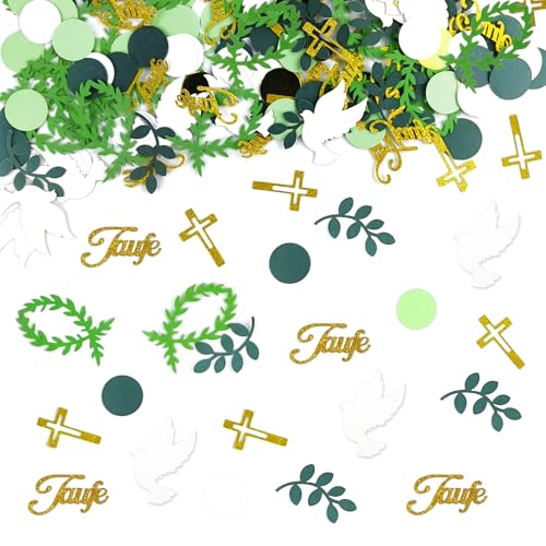 Konfetti Taufe Gold Grün, 200 Stück Tischdeko Taufe Deko Konfetti Groß, Streudeko Taufe, Taube Deko Taufe Mädchen Junge, Kreuz Streudeko Taufe Grün, Tischdeko Taufe Mädchen Junge (B) von Beibeijia