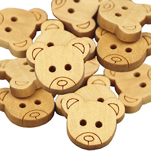 Beiersi Zeichnung Bär 2 Löcher Hölzerne Holzknöpfe Holz Knöpfe Kleidung Deko DIY Basteln Nähen 50Pcs (Bär) von Beiersi