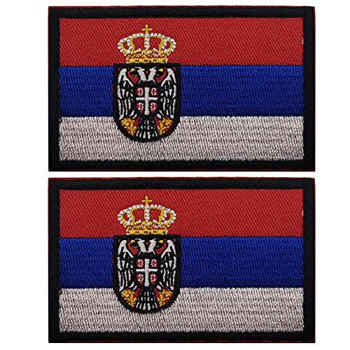 2 Stück Europa Serbien Flagge Patch Moral bestickte Patches Loop Hook Fastener Serbische Staaten Taktische Militär-Applikation Aufnähen Emblem Abzeichen Dekorative Schulter DIY Armband (Serbien) von Beifeitu