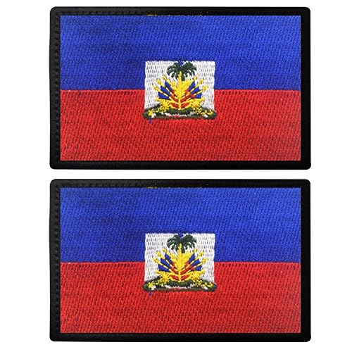 2 Stück Haiti-Flagge Moral bestickte Patches Verschluss Taktische Militär Applique Emblem Abzeichen Geschirre Schulter Schlaufe Haken Armband DIY Patch (Haiti) von Beifeitu
