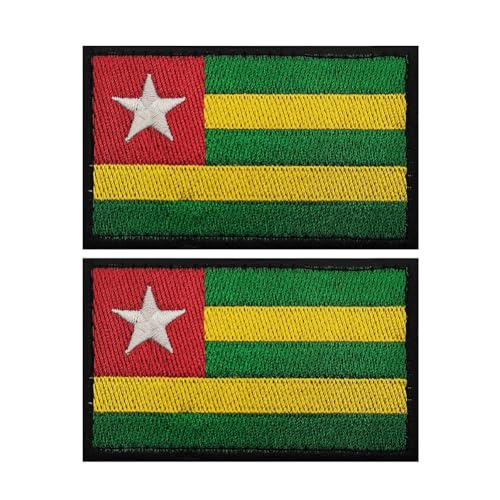 2 x Aufnäher mit Afrika-Flagge, bestickt, taktische Applikation, zum Aufnähen, Emblem, Abzeichen, Schulterschlaufe, Haken, Armband für Kleidung, Taschen, Rucksack (Togo) von Beifeitu