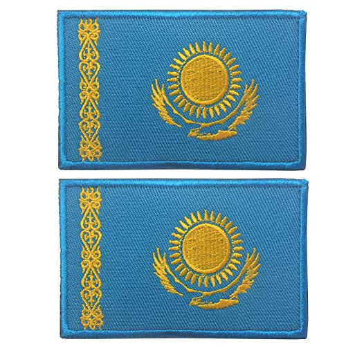 Asien National Kasachstan Flagge Aufnähen Stickerei Taktischer Aufnäher Militär Moral Armband Abzeichen Emblem Applique Hook Patches für Kleidertaschen Rucksack Zubehör Teamuniform von Beifeitu