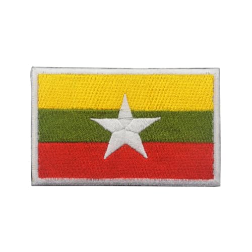Asien National Myanmar Flagge Nähen auf Stickerei Taktischer Patch Militär Moral Armband Abzeichen Emblem Applikation Haken Patches Schulter für Kleidung Taschen Rucksack Zubehör (Myanmar) von Beifeitu