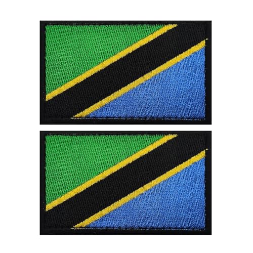 Aufnäher mit Afrika-Flagge, Tansania, bestickt, taktische Applikation, zum Aufnähen, Emblem, Abzeichen, Schulterschlaufe, Haken, Armband für Kleidung, Taschen, Rucksäcke, 2 Stück (Tansania) von Beifeitu