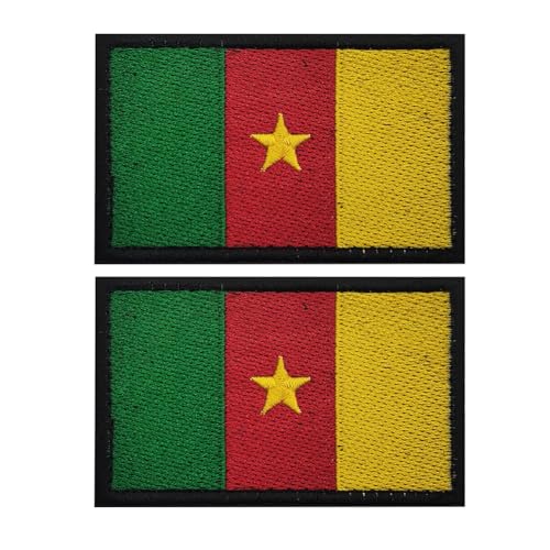 Aufnäher mit Afrika-Flagge, bestickt, taktische Applikation, zum Aufnähen, Emblem, Abzeichen, Schulterschlaufe, Haken, Armband für Kleidung, Taschen, Rucksack (Kamerun), 2 Stück von Beifeitu