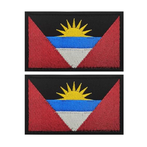 Aufnäher mit Antigua- und Barbuda-Flagge, bestickt, taktische Applikation, Aufnäher, Emblem, Abzeichen, Schulterschlaufe, Haken, Armband für Kleidung, Taschen, Rucksack, 2 Stück von Beifeitu