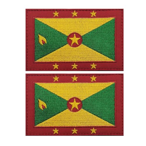 Aufnäher mit Grenada-Flagge, bestickt, taktische Applikation, zum Aufnähen, Emblem, Abzeichen, Schulterschlaufe, Haken, Armband für Kleidung, Taschen, Rucksack, 2 Stück von Beifeitu