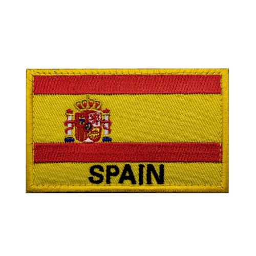 Aufnäher mit Spanien-Flagge, bestickt, Spanien, Aufnäher, Emblem, Abzeichen, Schulterschlaufe, Haken, Armband für Tasche, Kleidung, Rucksack, Hüte, Jacken (gelber Rand) von Beifeitu