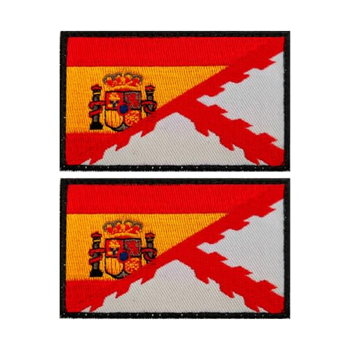 Aufnäher mit Spanien-Flagge, bestickt, taktische Applikation, zum Aufnähen, Emblem, Abzeichen, Schulterschlaufe, Haken, Armband für Kleidung, Taschen, Rucksack, 2 Stück (schwarzer Rand) von Beifeitu