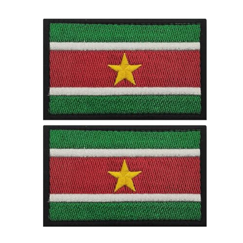 Aufnäher mit Surinam-Flagge, bestickt, taktische Applikation, zum Aufnähen, Emblem, Abzeichen, Schulterschlaufe, Haken, Armband für Kleidung, Taschen, Rucksack, 2 Stück von Beifeitu
