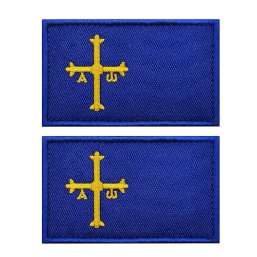 Aufnäher mit spanischer Flagge von Asturien, bestickt, taktische Applikation, Emblem, Abzeichen, Schlaufen, Haken, zum Aufnähen, Armband für Kleidung, Taschen, Rucksack, 2 Stück von Beifeitu