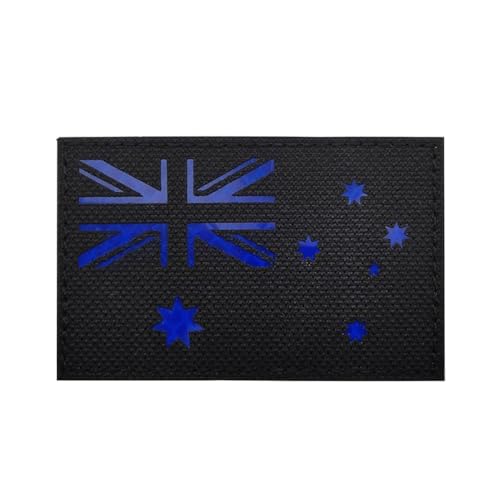 Australien Reflektierende Flagge, Australien, Infrarot, IR, taktisch, bestickt, Abzeichen, Emblem, Applikation, Armband, zum Aufnähen für Westen, Taschen, Hüte, Jacken, Uniform, Schulter (Schwarz-Blau von Beifeitu