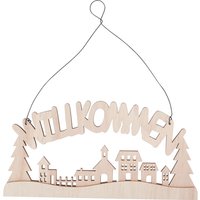 VBS Holz-Schild "Willkommen" von Beige