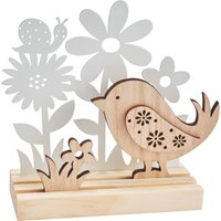 VBS Holzsteckmotiv mit Metallblumen "Vogel" von Beige