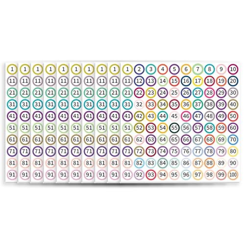 Beimus 10 Blatt fortlaufende Zahlenaufkleber 1–100 selbstklebende bunte Punkte, nummerierte Etiketten für Klassenzimmer, Büro, Zuhause Beimus 10 Blatt fortlaufende Zahlenaufkleber 1–100 selbstklebende bunte Punkte, nummerierte Etiketten für Klassenzimmer, Büro, Zuhause von Beimus