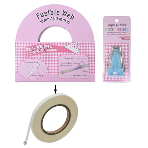 Beimus Schmelzbares Schrägband mit schmelzbarem Schrägbandformer (Größe 1/4 Zoll, 3/8 Zoll, 1/2 Zoll, 3/4 Zoll, 2,5 cm) zum Nähen von Beimus