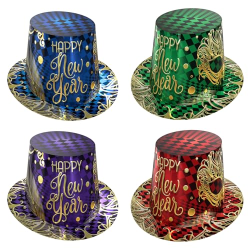 Beistle 12 Stück Midnight Maskerade Papier Happy New Year Top Hats, NYE Party Favors Supplies for Photo Booth Props von Beistle