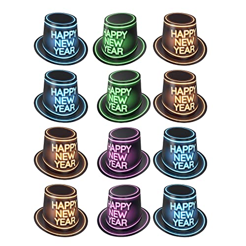 Beistle 12 Stück leuchtende Neon-Schwarzlicht-reaktive Silvester-Hüte NYE Partyzubehör Gastgeschenke HNY Photo Booth Requisiten, hergestellt in den USA seit 1900 von Beistle