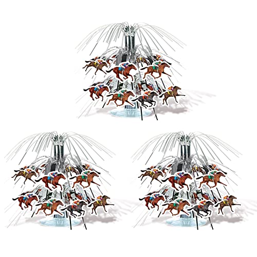 Beistle 3-teiliges Jockey-Pferd-Renn-Mittelstücke, Rennpferd-Partyzubehör, Pferderennen-Tag-Dekorationen, REIT-Event-Tischzubehör, 19,1 cm von Beistle