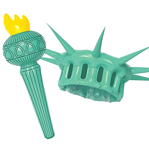 Beistle 56,5 cm & 44,5 cm aufblasbare Freiheitsstatue für Erwachsene, Kostüm Krone und Taschenlampe, patriotisches Partyzubehör, grün/gelb/schwarz von Beistle