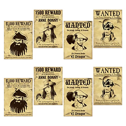 Beistle 59910, 8 Stück Pirat Wanted Schild Ausschnitte, 38,7 cm, Papier, Schwarz/Braun von Beistle