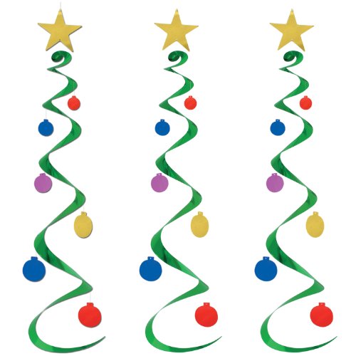 Beistle Christmas Tree Design Whirls Hanging Decoration Weihnachtsbaum-Dekoration zum Aufhängen, Kunststoff, Folie, Nicht zutreffend, Pkg/1, 3 von Beistle
