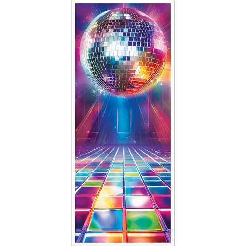 Beistle Disco-Türabdeckung, Retro, 70er-Jahre-Motto-Party-Dekorationen, bunte Tanzfläche und Discokugel-Fieber-Design, Wandhintergrund für Geburtstagsfeiern, Silvesterveranstaltungen, Allwetter, 1,8 x von Beistle