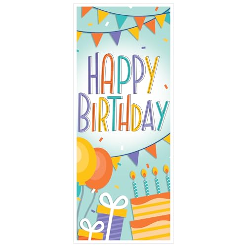Beistle Happy Birthday Türabdeckung – 2 Stück, bunte Luftballons, Kuchen- und Banner-Party-Dekorationen, Allwetter-Wandhintergrund für Kinder und Erwachsene, Geburtstags-Event-Feiern von Beistle
