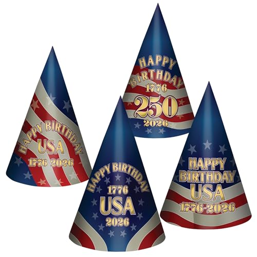 Beistle Semiquincentennial Kegelhüte – 8er-Pack festliche patriotische Accessoires für Veranstaltungen zum 250. Jahrestag, 4. Juli und Gemeinschaftsfeiern, 22,9 cm von Beistle