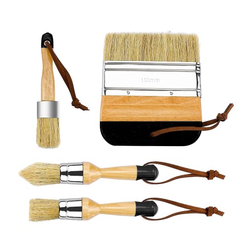 4 Stück Kreide Farbe Pinsel, Pinsel Set Weiche Malerpinsel mit Holzgriff, Kreide und Wachspinsel für Holz Möbel Home Decor von Bekasa