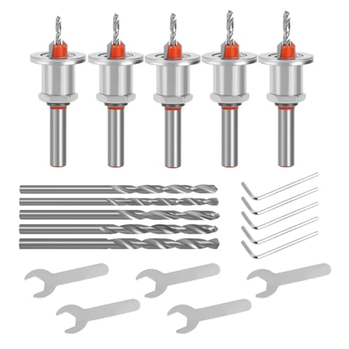 Senkerbohrer, 5-teiliger Senkerbohrer mit 5 austauschbaren Bits und Schraubenschlüsseln in verschiedenen Größen für Holzbearbeitungs-Senkbohrer, Kunststoff, Bohren von Löchern (10MM) von Bekasa