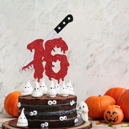 Glitzerkiller "Happy 16th Birthday" Kuchendekoration, Halloween-Zombie-Vampir, blutiger Freitag, Geburtstagsdekoration, Happy 16th Birthday/Have A Killer, Horror-Film-Party-Dekorationen von Bekaterea