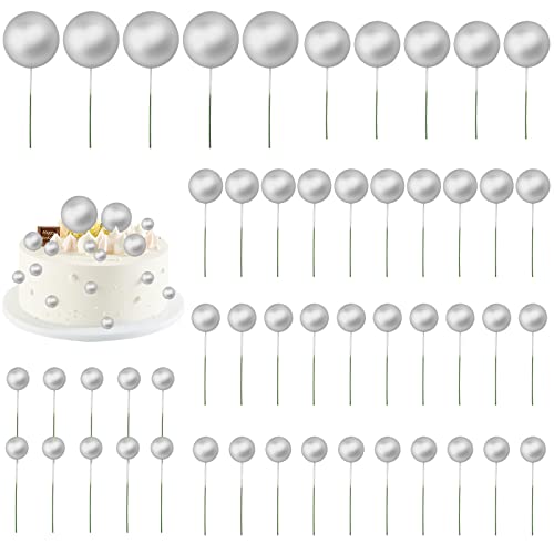 Bekecidi 50 Stück silberne Kuchenbälle, Mini-Ballon-Kuchenaufsatz, silberfarbene Kuchenaufsätze, Schaumstoffkugeln, Kuchendekoration für Geburtstagsparty, Hochzeit, Babyparty, Dekoration (Silber) von Bekecidi