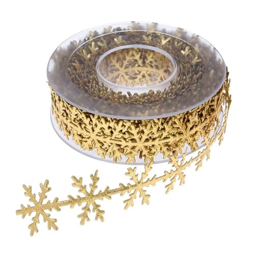 Bekecidi 1 Rolle Weihnachtsbänder, Schneeflockenbesatzband, Geschenkband, Paillettenbesatz für Heimwerkerarbeiten, Geschenkverpackungen, festliche Anlässe, 10 Meter (Gold) von Bekecidi