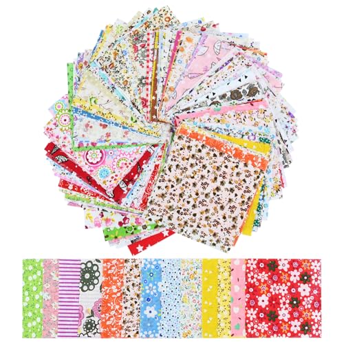 Bekecidi 100 Stück Baumwollquadrate Patchwork, 10 x 10 cm Stoffbündel Verschiedene Muster Vorgeschnittener Quiltstoff für Basteln, Nähen, Heimdekoration von Bekecidi