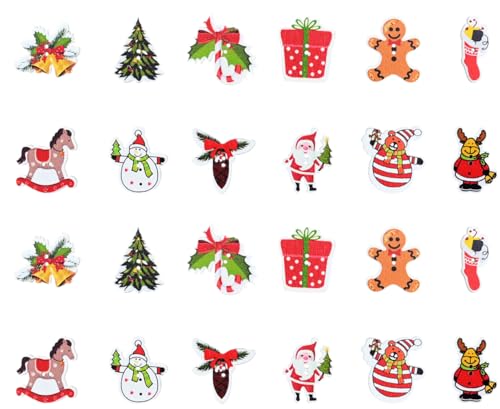 Bekecidi 100 Stück Weihnachts-Holzknöpfe, verschiedene Bastelknöpfe, Weihnachtsbaum, Weihnachtsmann, Schneemann, Knöpfe zum Nähen, Basteln, Stricken, Weihnachtsdekorationen, DIY handgefertigte von Bekecidi