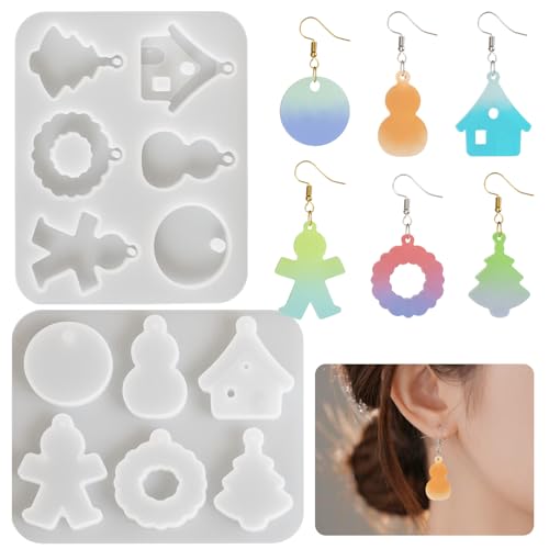 Bekecidi 102 Stück Weihnachts-Harzformen, Weihnachtsbaum, Lebkuchenmann, Hausform, Silikonformen, Schmuckherstellung, Epoxidharz, Gießformen, Anhängerform für Ohrringe, Schlüsselanhänger, DIY von Bekecidi