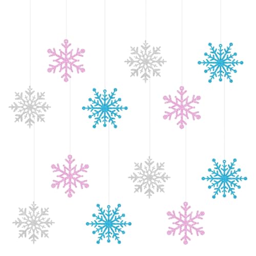 Bekecidi 12 Stück Weihnachts-Hängedekorationen, 3 Farben, Glitzer-Schneeflocken-Ornamente, Weihnachts-Schneeflocke, hängende Wirbel, Dekoration für Weihnachtsbaum, Weihnachten, Party, Decke von Bekecidi