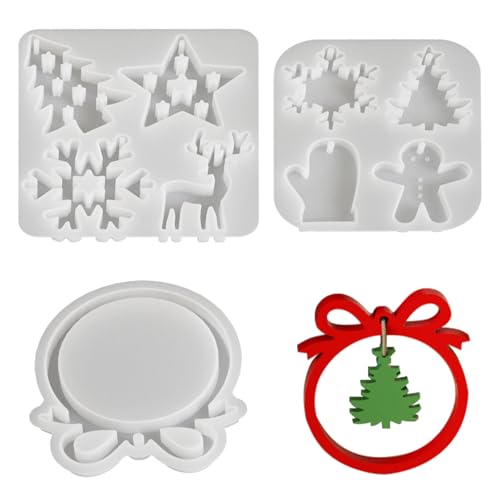 Bekecidi 13 Stück Weihnachtsharz-Formen, Elch-Schneeflocke, Weihnachtsbaumform, Silikonformen, Epoxidharz-Formen, Silikon-Anhängerform für Schlüsselanhänger, Schmuckherstellung, Weihnachtsbaum von Bekecidi