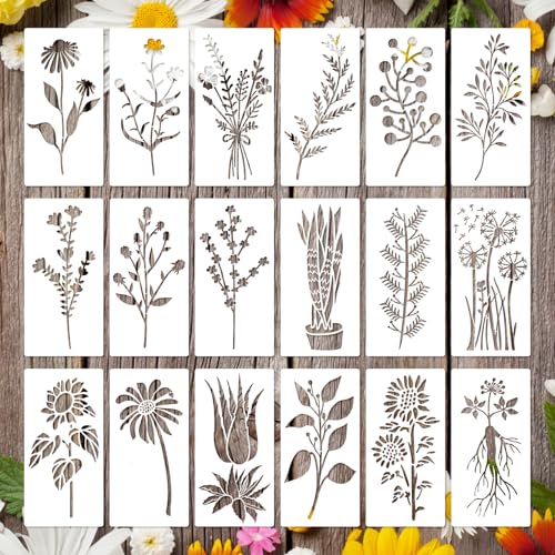 Bekecidi 18 Stück botanische Blumenschablonen, wiederverwendbare Pflanzen-Blumenschablonen, Blätter, Malvorlagen, Zeichnen, Malschablonen für Bastelarbeiten, Scrapbooking, Wand, Heimdekoration von Bekecidi