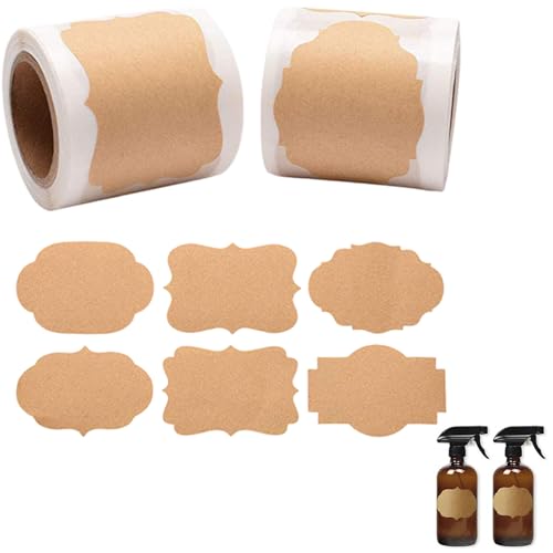 Bekecidi 2 Rollen 500 Stück Blanko Selbstklebende Kraftaufkleber Perfekt für Geschenkverpackung, Handarbeit, Scrapbooking, Glasetiketten, Dekorative Aufkleber, Blanko-Etiketten von Bekecidi