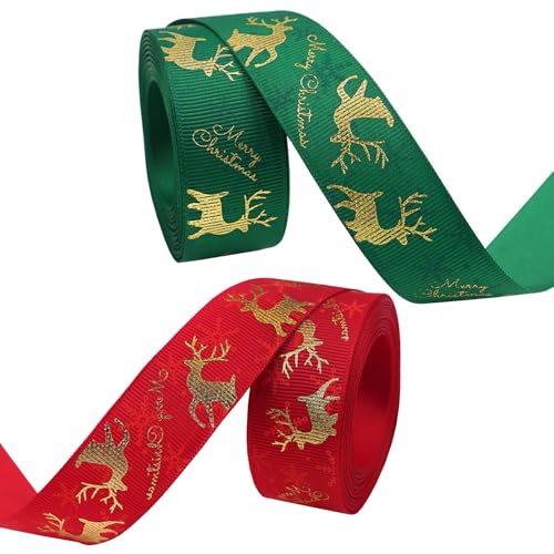 Bekecidi 2 Rollen Weihnachtsband für Geschenkverpackungen, rotes und grünes Satin-Stoffband Elch bedruckte Bastelbänder für Weihnachtsbaum, Hochzeitskränze, Kuchen, Geschenk, Party-Dekorationen (4,5 m Bekecidi 2 Rollen Weihnachtsband für Geschenkverpackungen, rotes und grünes Satin-Stoffband Elch bedruckte Bastelbänder für Weihnachtsbaum, Hochzeitskränze, Kuchen, Geschenk, Party-Dekorationen (4,5 m von Bekecidi