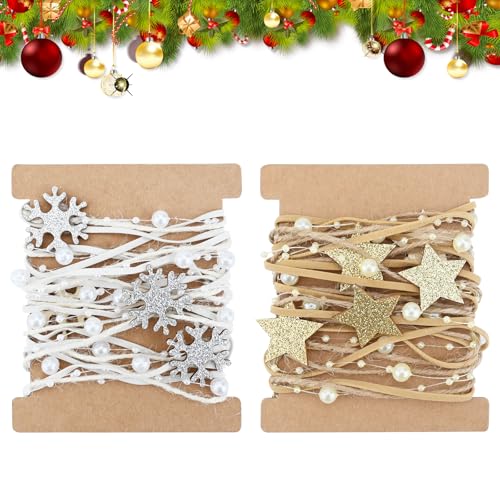 Bekecidi 2 Rollen künstliches Perlenband, 4m Perlen-Weihnachtsband Perlenkettenband Gold-Silber Weihnachtsdrahtband für Weihnachtsbaum Hochzeitsbastelbedarf Bekecidi 2 Rollen künstliches Perlenband, 4m Perlen-Weihnachtsband Perlenkettenband Gold-Silber Weihnachtsdrahtband für Weihnachtsbaum Hochzeitsbastelbedarf von Bekecidi